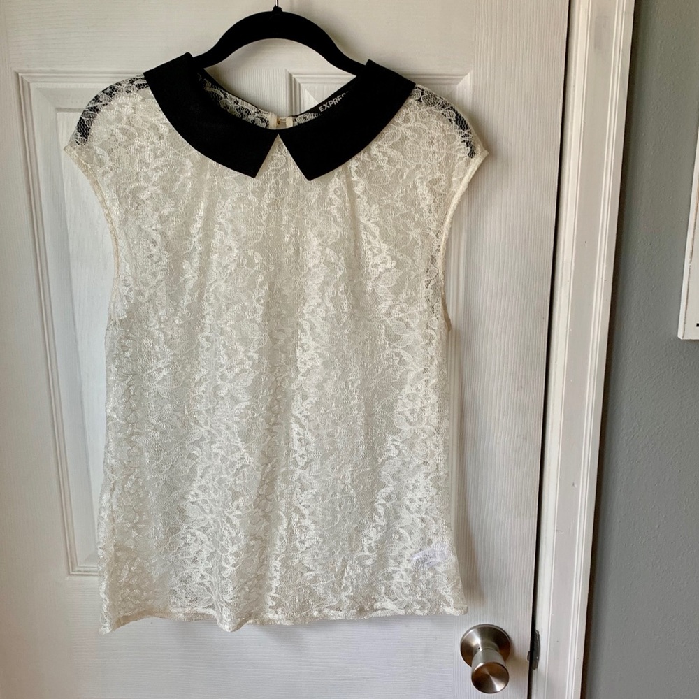 3 for $25! Express White Lace Top w/Black collar